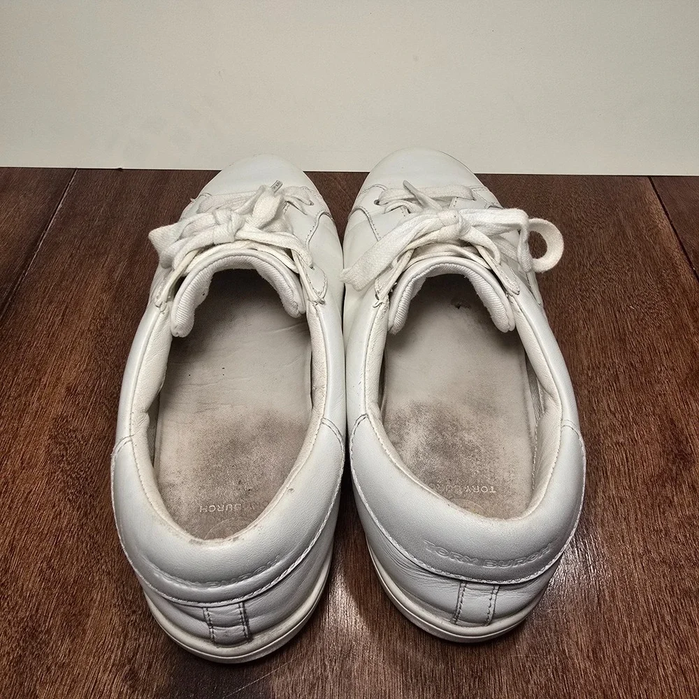 Tory Burch Women's Double T Howell Court Sneakers Size 8.5 M Shoes White Leather